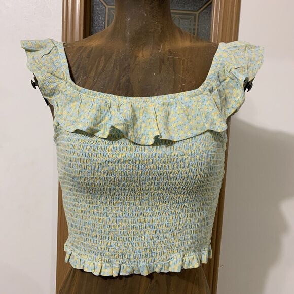 Pink Rose Floral Gypsy Crop Top Green Juniors Large - Picture 1 of 7